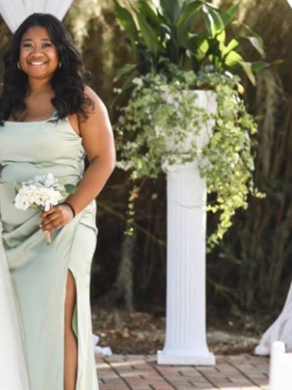 Azazie Sage green , Satin Square-Neck Green Evening Gown - Picture 5 of 10